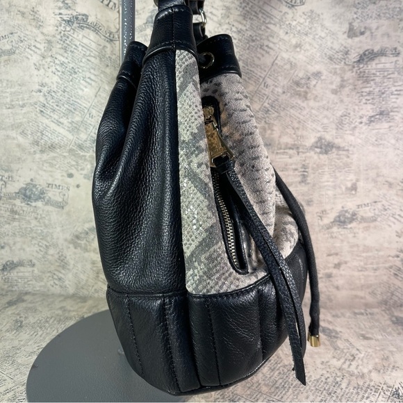 Aimee Kestenberg Leather Drawstring Purse Black + Snake Print - Picture 3 of 15